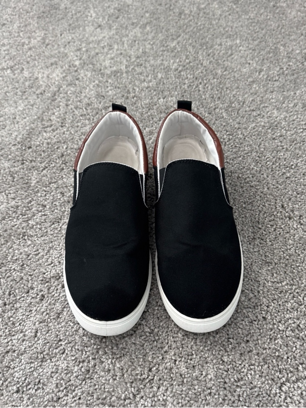 Black Slip-On Sneakers with Brown Heel Accent size 11” men